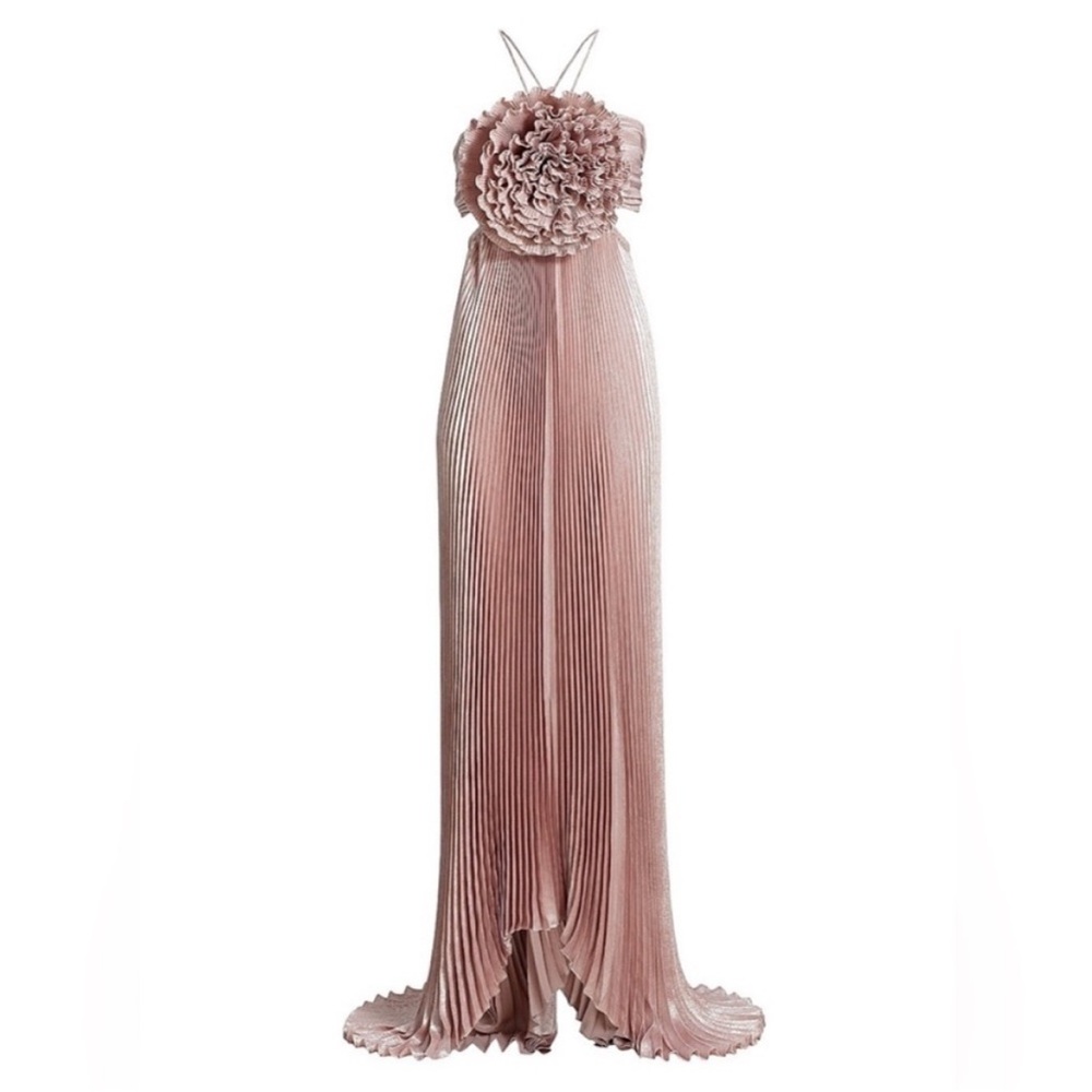Elegant Pink Pleated Gown